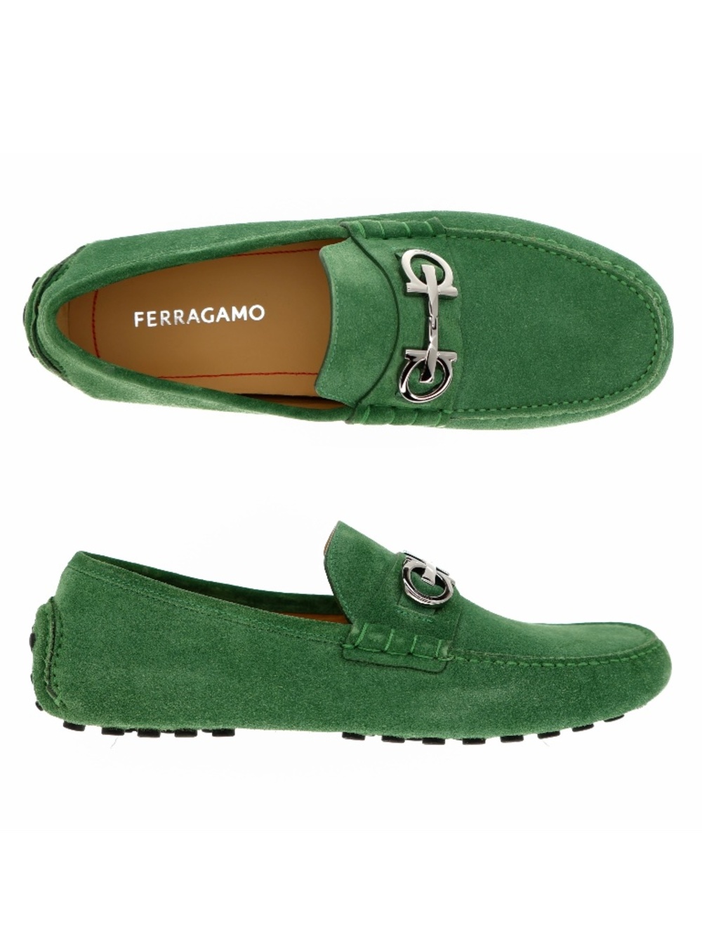 Salvatore Ferragamo Grazioso Loafers Green Suede Leather Size 9 US New